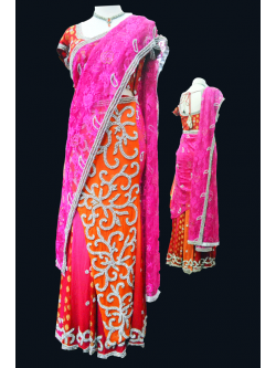 Orange and Pink Ready to Wear Saree