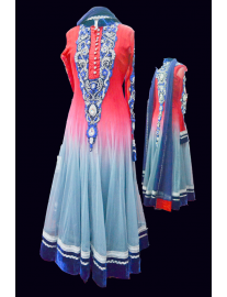 Red and Grey Shaded Anarkali Churidar Suit