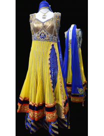 Yellow & Royal Blue Long Anarkali Churidar Suit