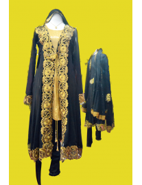 Black Gerogette Jacket Churidar Suit