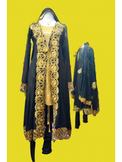 Black Gerogette Jacket Churidar Suit